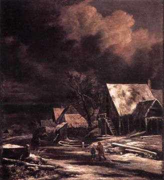 月明かりの冬の村 ジェイコブ・アイザックゾーン・ファン・ロイスダール Oil Paintings